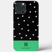 Coques Case-Mate iPhone Monogramme Classique Coeurs Élégants Noir et Vert (Verso)