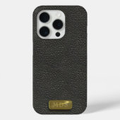 Coques Case-Mate iPhone Monogramme classique en cuir noir Faux (Verso)