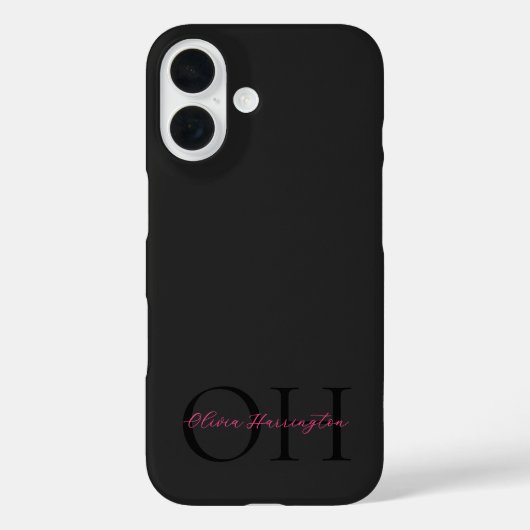 Coques Case-Mate iPhone Monogramme classique moderne noir et rose (Verso)
