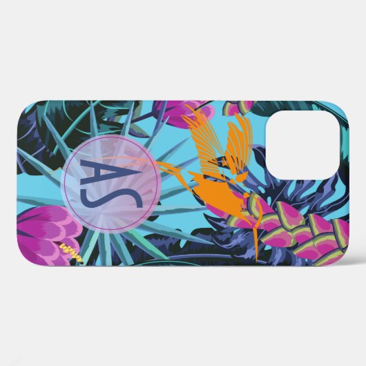 Coques Case-Mate iPhone Monogramme Colibri de feuillage tropical (Verso (horizontal))