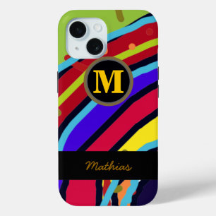 Coque Pour iPhone 15 monogramme coloré abstrait cool