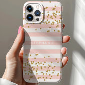 Coques Case-Mate iPhone Monogramme Confettis Pailletés Rose Fardé Rayures