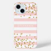 Coques Case-Mate iPhone Monogramme Confettis Pailletés Rose Fardé Rayures (Verso)