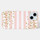 Coques Case-Mate iPhone Monogramme Confettis Pailletés Rose Fardé Rayures (Verso (horizontal))