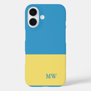 Coques iPhone 16 Monogramme Couleur Bloc Ciel Bleu & Jaune