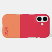 Coques Case-Mate iPhone Monogramme couleur bloc rose foncé et orange (Verso (horizontal))