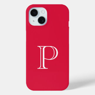 Coque Pour iPhone 15 Monogramme couleur solide rouge Crimson initial