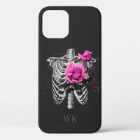 Monogramme crâne de roses roses gothiques vintage