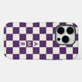 Coques Case-Mate iPhone Monogramme crème violette À damiers Motif (Verso (horizontal))