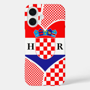 Coques iPhone 16 Monogramme Croatie Drapeau Coeur Checkers