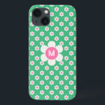 Case-Mate iPhone Case Monogramme Custom Retro Daisis Rose et Green Sherp<br><div class="desc">Un heureux et lumineux motif de marguerite rétro dans les tons vert et rose pâle. Cette conception peut être personnalisée avec une lettre monogramme. Un grand cadeau personnalisé un ado ou pour les jeunes de coeur.</div>