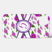 Coques Case-Mate iPhone monogramme customisé à la floraison violette (Verso (horizontal))
