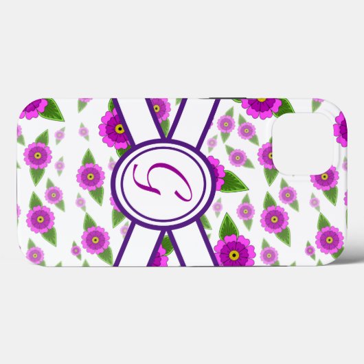 Coques Case-Mate iPhone monogramme customisé à la floraison violette (Verso (horizontal))