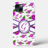 Coques Case-Mate iPhone monogramme customisé à la floraison violette (Verso)