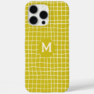Coques iPhone 16 Pro Max Monogramme customisé Grille jaune moutarde dessiné