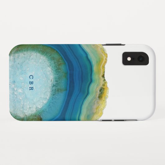 Coques Case-Mate iPhone Monogramme d'agate bleu Cool pierre de marbre Abst (Dos (Horizontal))