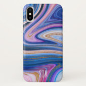 Coques Case-Mate iPhone Monogramme d'Agate en marbre bleu et rose or (Dos)