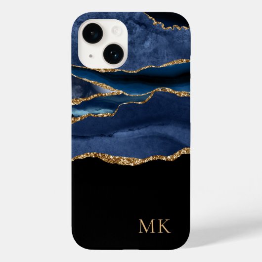Coques Case-Mate iPhone Monogramme d'Agate en marbre moderne or et marine (Verso)