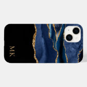 Coques Case-Mate iPhone Monogramme d'Agate en marbre moderne or et marine (Verso (horizontal))