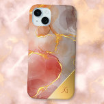 Coque iPhone 15 Mini Monogramme d'Agate Rouge et Or Chic<br><div class="desc">Design élégant et chic avec des tons de couleur rouge et gris texture d'agate avec des veines d'or. Il comprend également un élément de dégradé doré d'angle pour votre monogramme.</div>