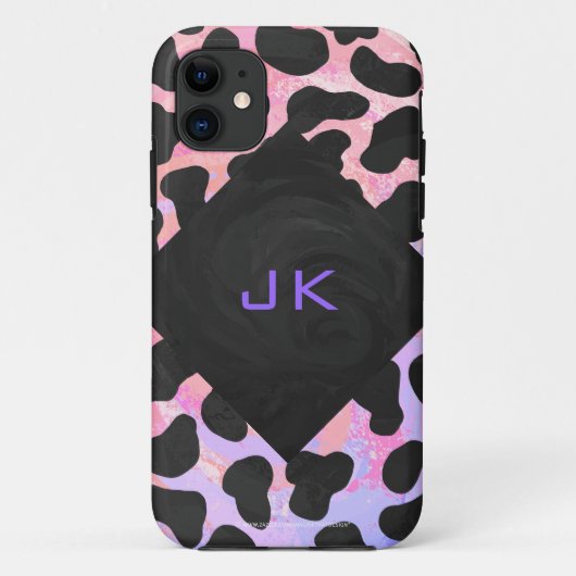 Coques Case-Mate iPhone Monogramme Dalmatien noir et rose (Dos)