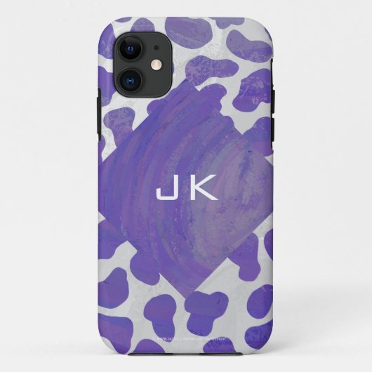 Coques Case-Mate iPhone Monogramme Dalmatien violet et blanc (Dos)