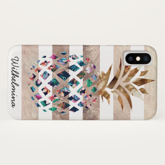 Coques Case-Mate iPhone Monogramme d'ananas floral (Dos (Horizontal))