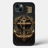 Coques Case-Mate iPhone Monogramme d'Ancre nautique d'or (Verso)