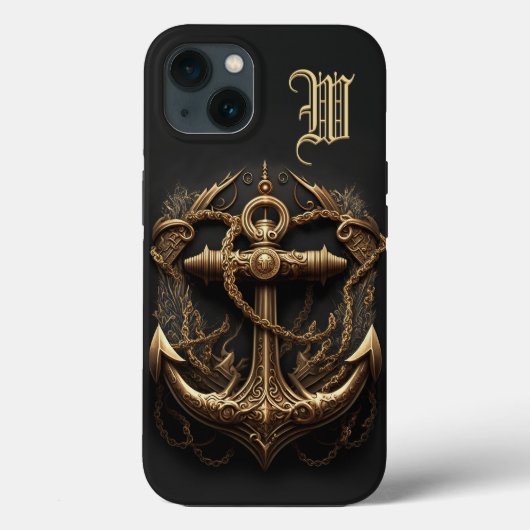 Coques Case-Mate iPhone Monogramme d'Ancre nautique d'or (Verso)