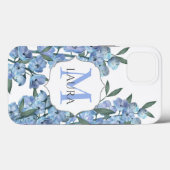 Coques Case-Mate iPhone Monogramme d'aquarelle bleu moderne (Verso (horizontal))
