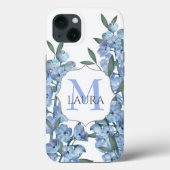 Coques Case-Mate iPhone Monogramme d'aquarelle bleu moderne (Verso)