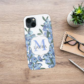 Coques Case-Mate iPhone Monogramme d'aquarelle bleu moderne