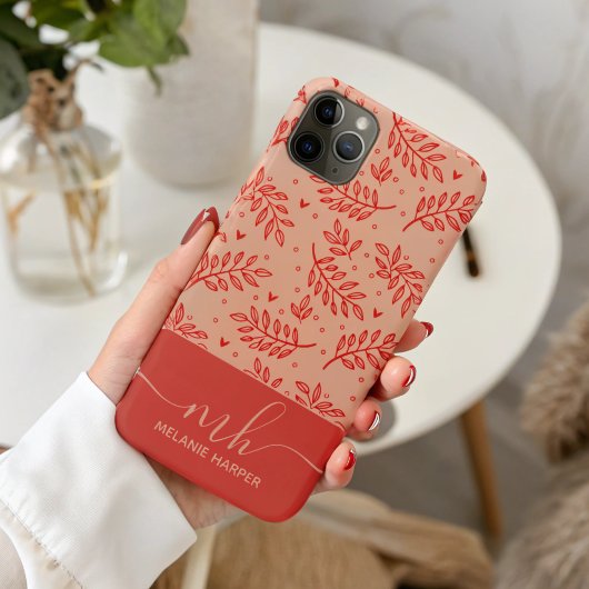 Coques Case-Mate iPhone monogramme d'aquarelle botanique rouge moderne