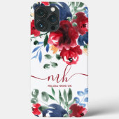 Coques Case-Mate iPhone monogramme d'aquarelle fleurie rouge rustique (Verso)