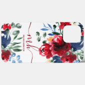 Coques Case-Mate iPhone monogramme d'aquarelle fleurie rouge rustique (Verso (horizontal))
