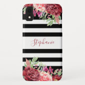 Coques Case-Mate iPhone Monogramme d'aquarelle florale bordeaux noir (Dos)