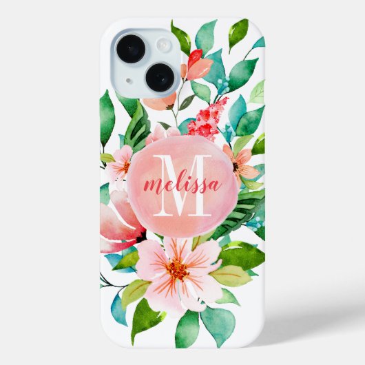 Coques Case-Mate iPhone Monogramme d'aquarelle florale Paradise (Verso)