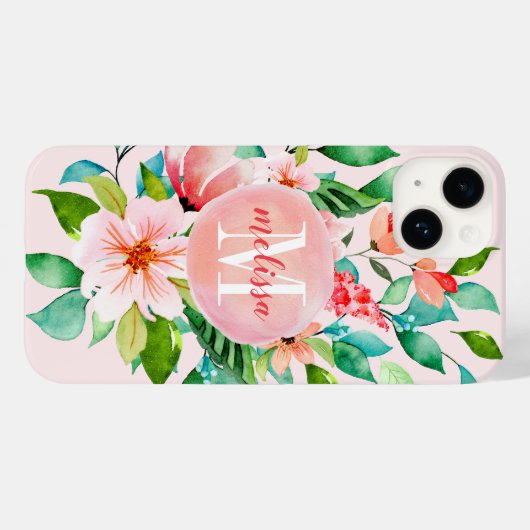 Coques Case-Mate iPhone Monogramme d'aquarelle florale Paradise (Verso (horizontal))