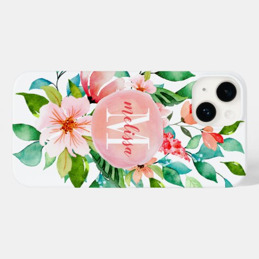 Coques Case-Mate iPhone Monogramme d'aquarelle florale Paradise (Verso (horizontal))