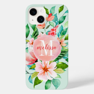 Coque Pour iPhone 14 Monogramme d'aquarelle florale Paradise