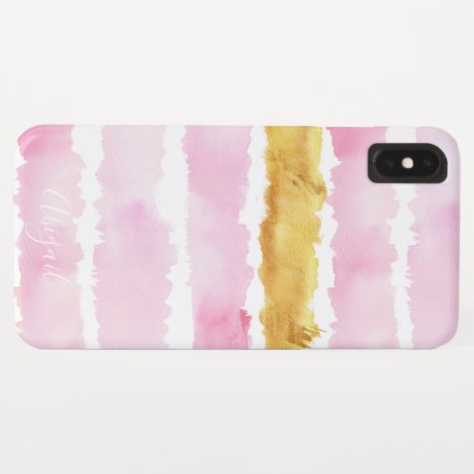 Coques Case-Mate iPhone Monogramme d'aquarelle rose et or chic (Dos (Horizontal))