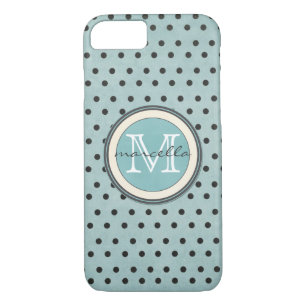 Coque Case-Mate Pour iPhone Monogramme d'arrière - plan de pois de noir bleu