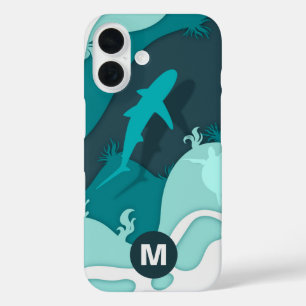 Coques iPhone 16 Monogramme d'art Abstrait cool requin