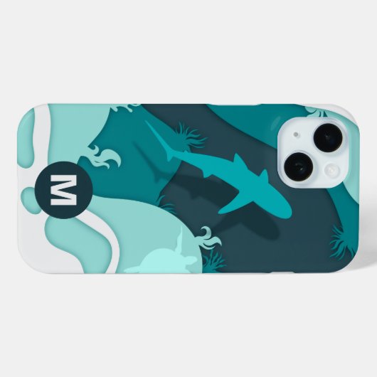 Coques Case-Mate iPhone Monogramme d'art Abstrait cool requin (Verso (horizontal))