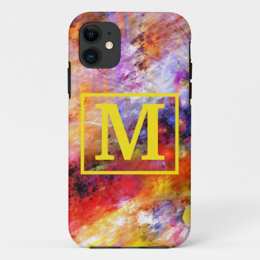 Coques Case-Mate iPhone Monogramme d'art Abstrait rouge or (Dos)