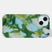 Coques Case-Mate iPhone Monogramme d'art Abstrait vert Nom personnalisé (Verso (horizontal))