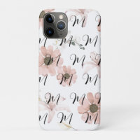 Monogramme d'art de fleurs roses aquarelle