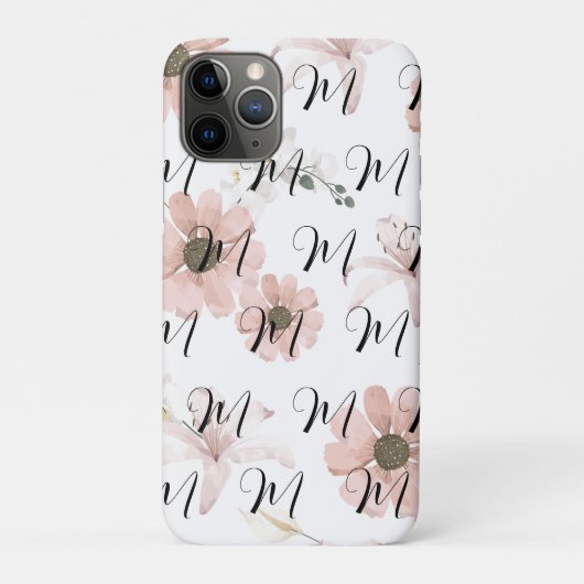 Coques Case-Mate iPhone Monogramme d'art de fleurs roses aquarelle (Dos)