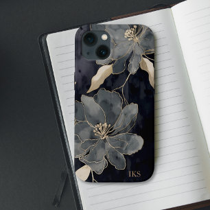 Case-Mate iPhone Case Monogramme d'art floral noir et or élégant
