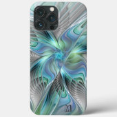 Coques Case-Mate iPhone Monogramme d'art fractal à papillon bleu vert Abst (Verso)